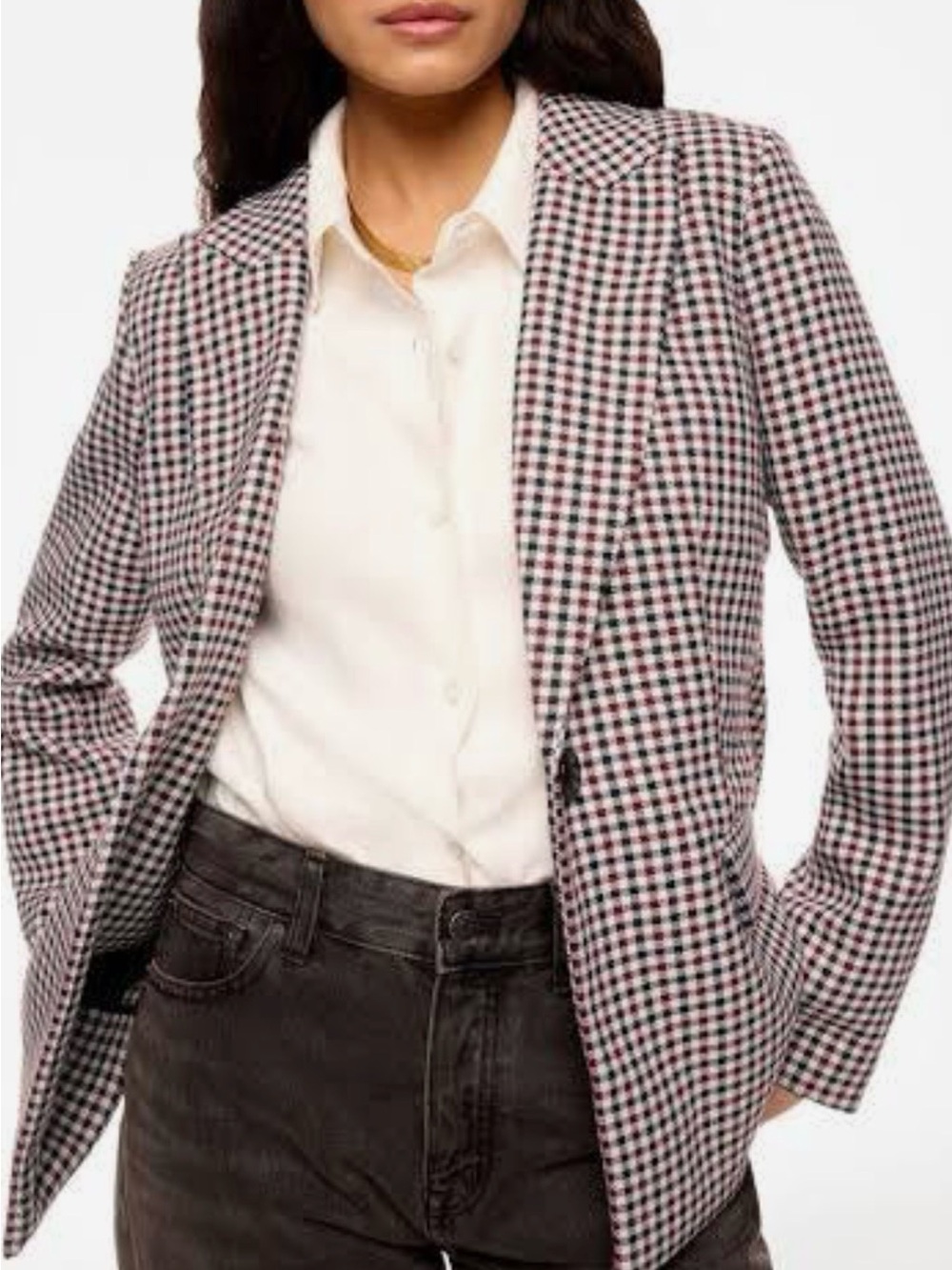 Armani Collezioni Black, White & Red Checked Single-Button Blazer